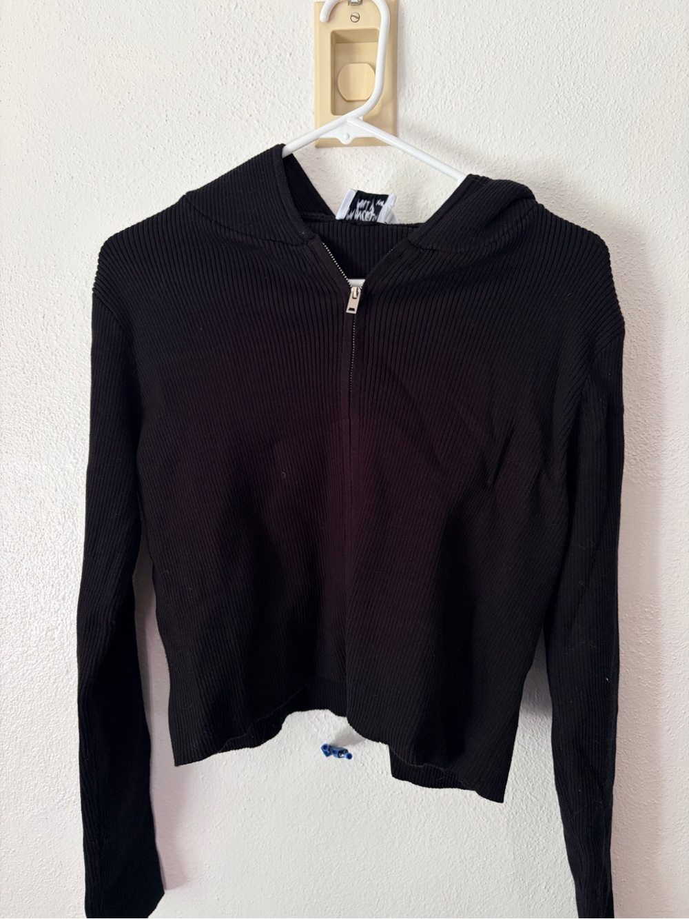 Princess Polly Black Ribbed Zip-Up Hoodie